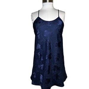 Canda C&A Navy Blue Satin Teddy Bear Star Print Chemise Slip Dress